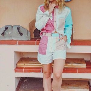 Good Alma color block long sleeve button down shirt size M